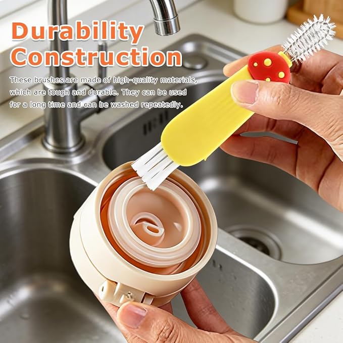 3 in 1 Cup Lid Cleaning Brush Multifunctional Cup Lid Ga-p Cleaner,Portable Silicone Cups Lids Ga-p Cleaner,with 3 Straw Cleaner Brush, for Bottle Tight Spaces Cups