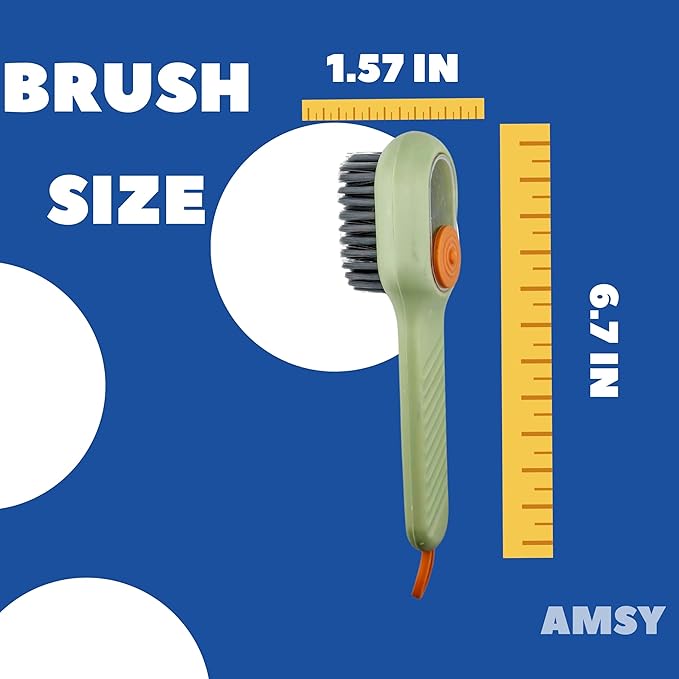 AMSY 2-in-1 Multipurpose Cleaning Brush with Soap Dispenser - Green, Nylon Bristles, Plastic Handle and Body, Ideal for Kitchen, Bathroom, Tile, Upholstery, Fabric, Shoes, Utensils