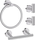 Polished Chrome Bathroom Hardware Set, 4-Piece Towel Holder Set Include Double Bases Toilet Paper Holder,Towel Ring and 2 Towel Hooks Stainless Steel Wall Mounted Bathroom Hardware Accessories Set