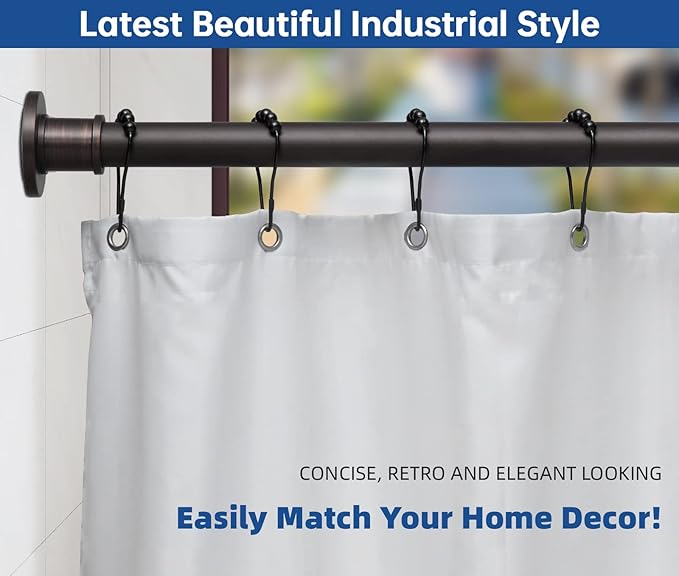 BRIOFOX Industrial Shower Curtain Rod - Never Rust Non-Slip 43-72 Inch Stainless Steel, Bronze, Painted-gold Finial