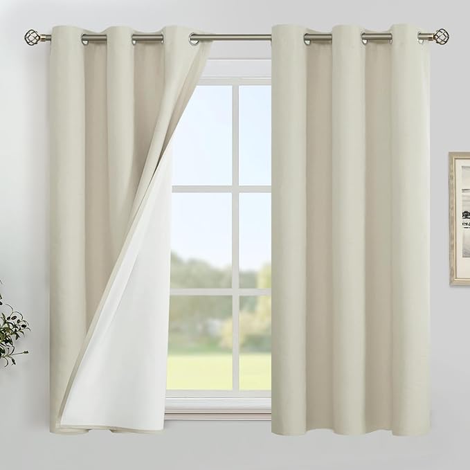 YoungsTex Stone Linen Blackout Curtains 40 Inch Length, Short Thermal Insulated Drapes with Grommet Full Room Darkening Privacy for Bedroom Windows, 2 Panels, 42 X 40 Inch
