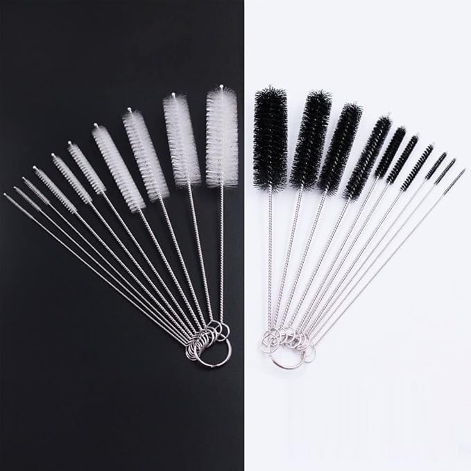 DiCUNO Straw Cleaning Brushes Set, 8 Inch Nylon Tube Brushes, Different Sizes Clean Brush for Bottle, Pipe, Keyboard, 2 Sets of Super Hard & Medium Hard