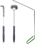 SUNRISE Fryer Brush with Long Handle (Stainless Steel with Plastic Handle, L, Double Brush, and Rubber Handle Cleaning Rod)