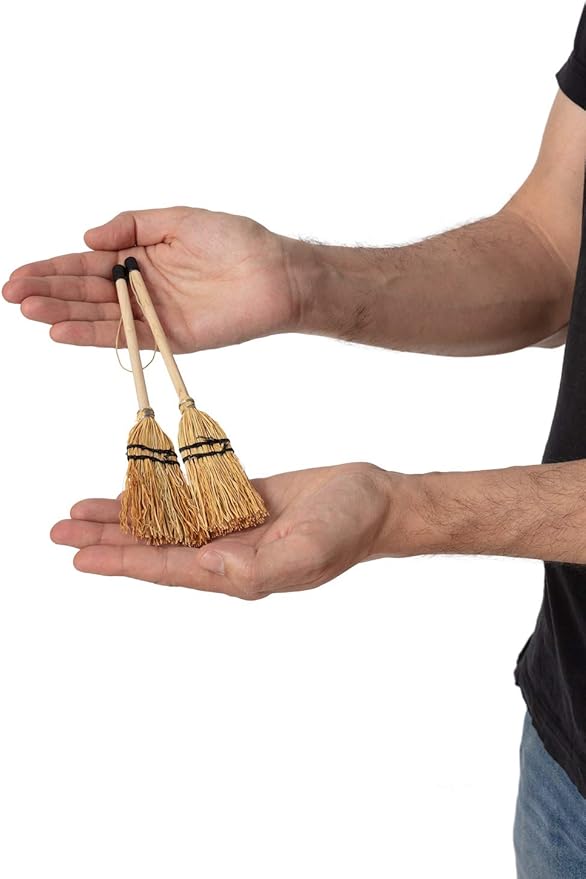 MENDI Handmade 2 Miniature Broom 8"-9" (aprox.) Made in Europe. A Detail for Gift, Favor, Decoration, It Supports Craftsmanship and mini Manufacturing Detail.
