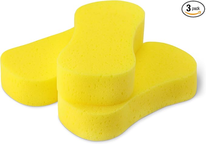 Amazon Basics Jumbo Sponges for Car Cleaning, Bodywork & Windows, Large, Yellow, Pack of 3