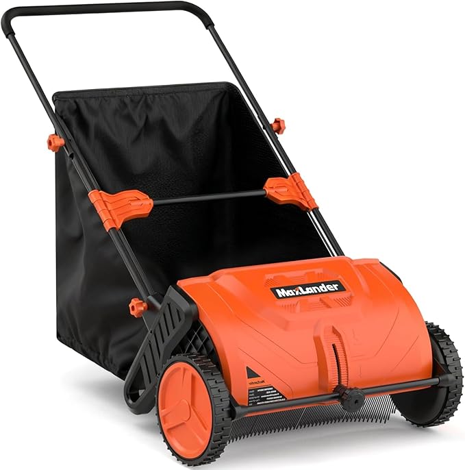 Manual Push Lawn Sweeper, 21-Inch Wide Coverage, Adjustable Height Design with 3.5 Cu. Ft. Collection Hopper for Leaves, Grass Clippings and Yard Debris