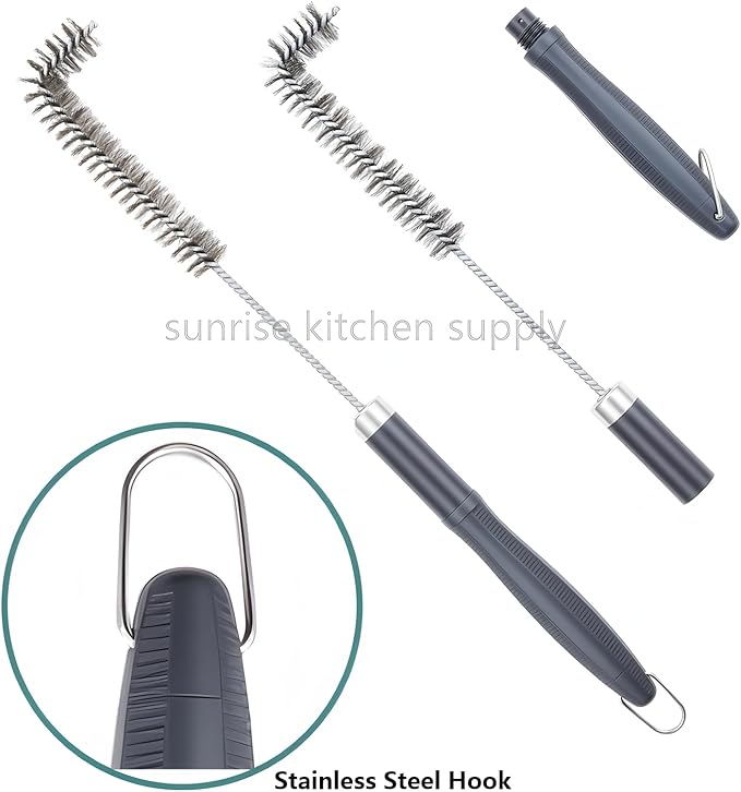 SUNRISE Fryer Brush with Long Handle (Stainless Steel with Plastic Handle, L Brush)