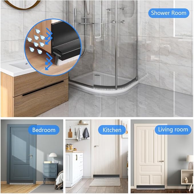 Ainiv 2 Pack Under Door Draft Stoppers with Brush, 2" W x 39" L Cutable Soundproof Door Seal, Adhesive Under Door Sweep for Exterior & Interior Doors Noise Weather Hot or Cold Air Insulation-Black