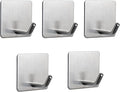 NearMoon Adhesive Hooks- Heavy Duty Bath Wall Hooks Waterproof Stainless Steel Towel Hangers Stick on Wall Clothes Holders for Bathroom Kitchen Home, 5 Pack (Brushed Nickel)