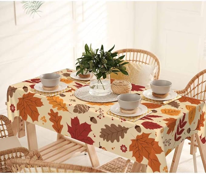 Fall Leaves Table Cloth 52x70 Maple Brown Autumn Pine Nut Harvest Tablecloth Rectangle Table for Dining Kitchen Banquet Party Decorative Outdoor Picnic Rustic