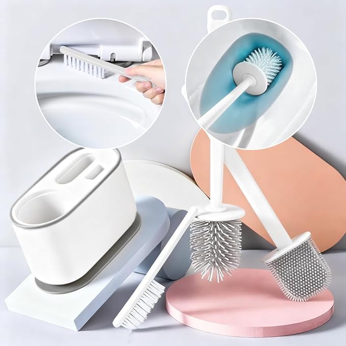 Toilet Brush Set, Bathroom Accessories, Toilet Bowl Cleaners, Deep Cleansing Multifunctional Hanging Toilet Brush Set for Bathroom(Pearl White)