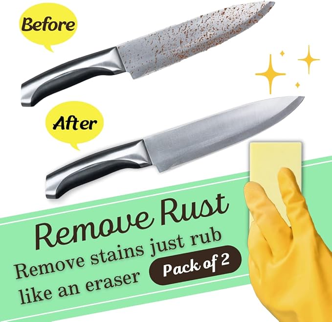 Rust Eraser for Knives Kitchen Stoves Wood Finish and Bicycles Multi Purpouse Cleaning Rubber Eraser Remover Dirt Stains (Fine) Made in Japan, Set of 2