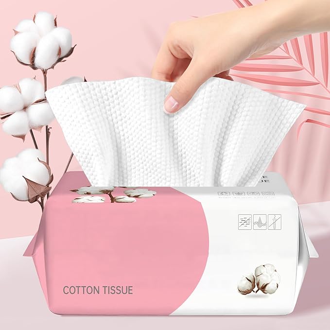 100 Count Disposable Face Towel, Ultra Soft & Thick Washcloths, Biodegradable Facial Towels for Sensitive Skin, Makeup Remover Dry Wipes, Lint-Free Towelettes for Cleansing