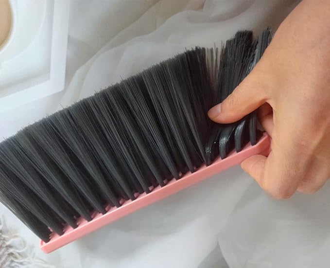 2 Pack Soft Bristle Bed Sheets Sweeping Cleaning Brush with Long Hand, Counter Duster for Debris Hair Remover Desk Quilt Sofa Furniture (Pink Green)