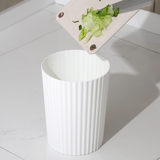 JiatuA Small Trash Can Plastic Wastebasket Round Garbage Container Bin for Bathroom, Kitchen, Bedroom, Home Office, College Dorm, White 4 Pack