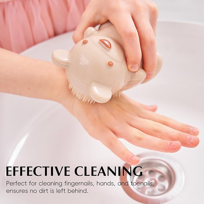 Bear Fingernail Brush, Kids Nail Brush with Soft Bristles - Nail Cleaning Brushes for Hand, Toes for Children, Women and Girls (Beige)