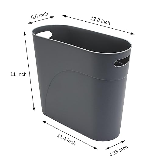 2 Pack 3.2 Gallon Plastic Trash Cans for Bathroom, Small Waste Bins with Handles, Compact Garbage Containers for Narrow Spaces, Recycle Wastebaskets for Office, Kitchen, Bedroom, Living Room (Gray)