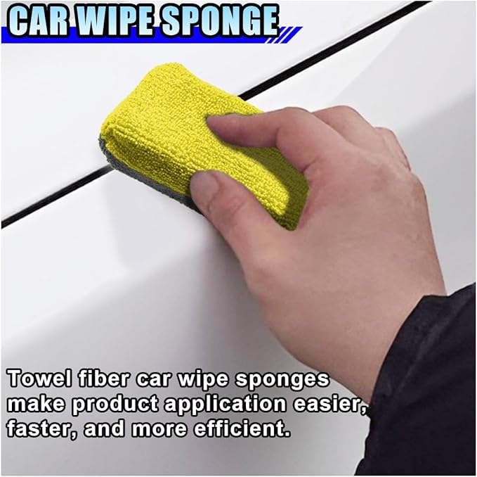 12PCS Ceramic Coating Applicator Sponge, 4.13'' x 1.84'' Microfiber Car Detailing Applicator Pads, Rectangular Car Foam Cleaning Pad, Auto Polishing Pad for Wax, Paint, Sealant (Yellow)