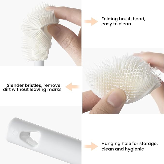 Folded Soft Bristle 360 ° Silicone Cup Brush Water Bottle Cleaner with Long Handle, Cover Narrow Neck Container Brush Cup (3pcs)