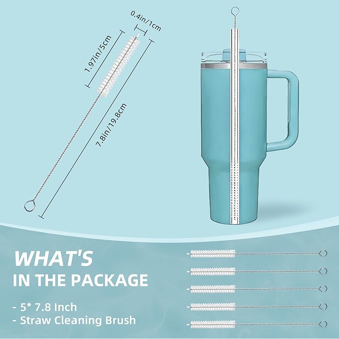 Cleaning Brushes for Reusable Drinking Straws, Set of 5, Long Wire Handle, Bottle and Straw Cleaner for Stanley Mug, Sippy Cup, Water Bottle and Tubes, Reusable and Flexible
