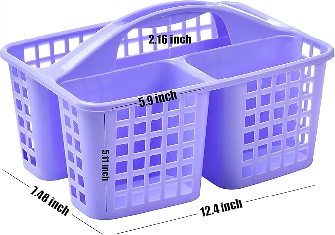 ALINK Plastic Shower Caddy Basket with Compartments, Portable Divided Cleaning Supply Storage Organizer with Handle for College Dorm Bathroom - Purple