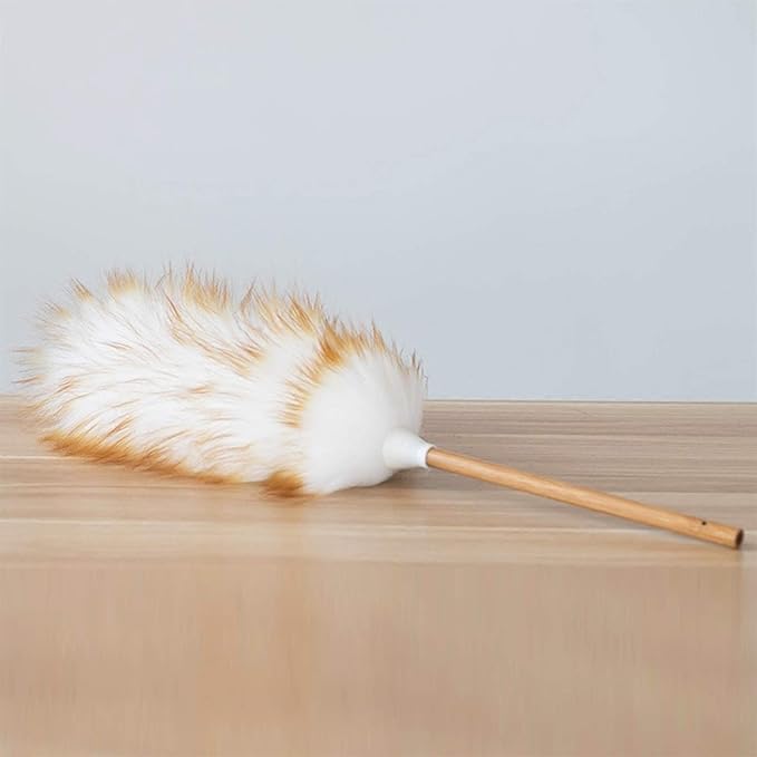 Feather Duster, Household Lambswool Duster Set of 2, Pure Lambs Wool with Wood Handle