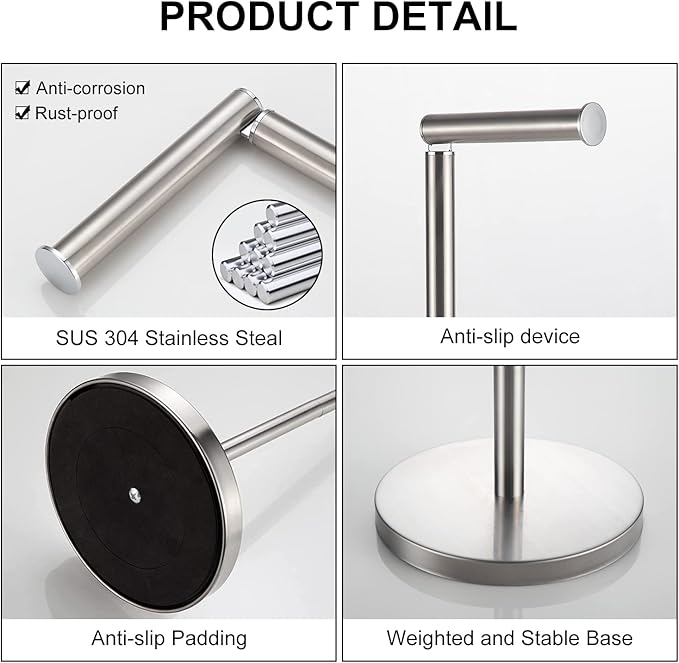 BGL Toilet Paper Holder Brushed Nickel 2 Pack Standing On Floor, Tissue Holder with Reserve Storage Paper Rolls, Free-Standing