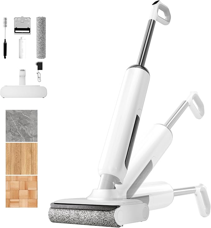 Wet Dry Vacuum Cleaner, 180°Lie-Flat Vacuum Mop All in One with Auto Self-Cleaning, Smart Floor Cleaner Machine for Hard Floor, 45 Mins Runtime, Edge Cleaning, Self-Propelled Vacuum Mop Combo