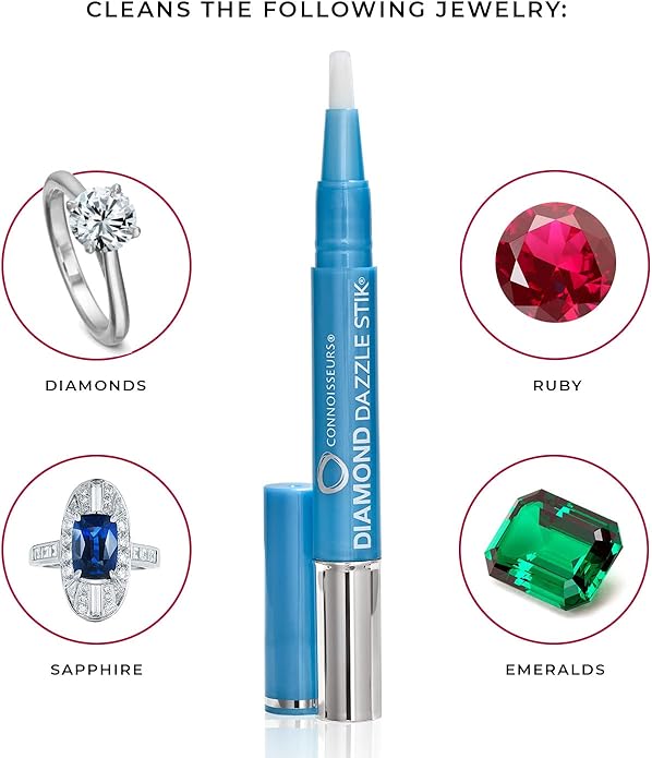 CONNOISSEURS Premium Edition Compact Jewelry Wipes No Rinse Gold and Silver Jewelry Cleaner, Polish and Remove Tarnish to Restore Brilliance, Dry Disposable Wipes, Diamond Dazzle Stik
