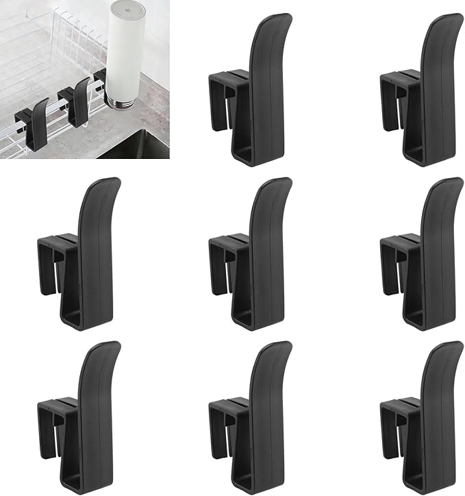Cup Drying Hooks, 8Pcs Glass Bottle Drying Rack Shelf Basket Rack Hooks Cup Stand Holders for Dish Drainer Rack (Black)