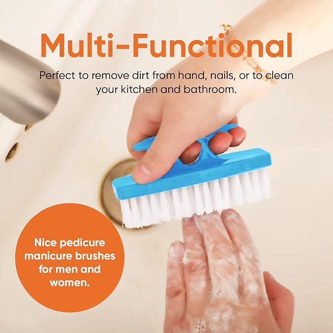 Nail Brush for Cleaning Fingernails, Nail Scrubber Brush, Toe Foot Hands Fingernail Brush Cleaner- Small Scrub Brush- All-Purpose Stiff Cleaning Brush (3 Pack, Blue)