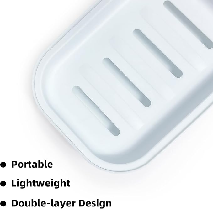 Double Layer Draining Soap Dish, Plastic Dishwashing Sponge Soap Holder for Kitchen, Bathroom, and Washstand (Light Blue)