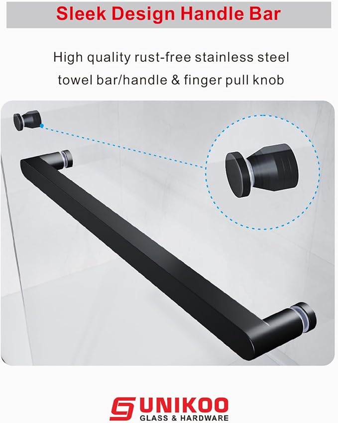 56"-60" W X 76" H Double Sliding Shower Door with Frame - Matte Black Hardware, 8mm Tempered Glass, Stainless Steel Hanger Rollers, Easy-Cleaning Coating, Through-Glass Towel Bar & Knob