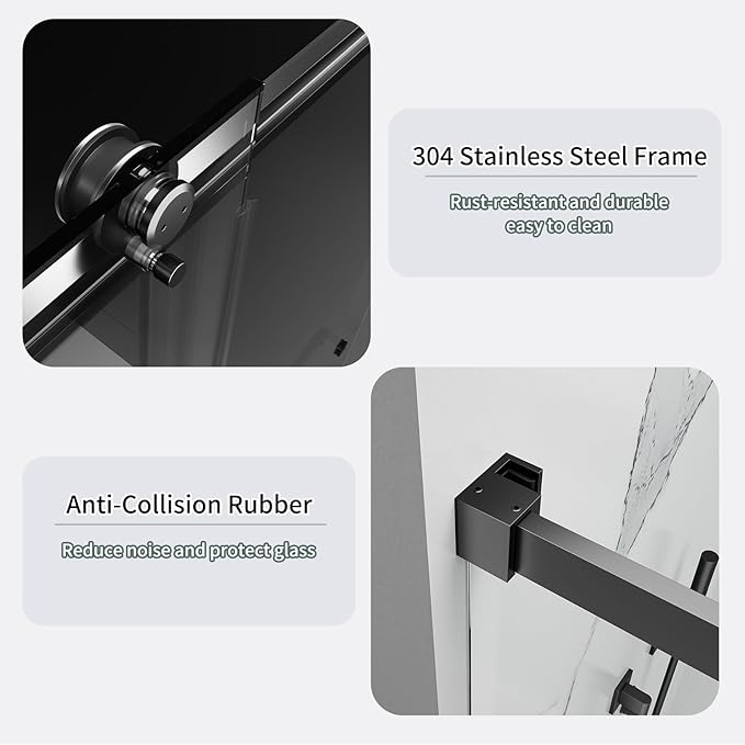 Frameless Shower Door 56-60 in. W x 76 in. H, Single Sliding Glass Door, 5/16" (8mm) Tempered Glass, Nano Coated for Easy Cleaning, Linear Design, Walk-in Bathroom Glass Door – Matte Black