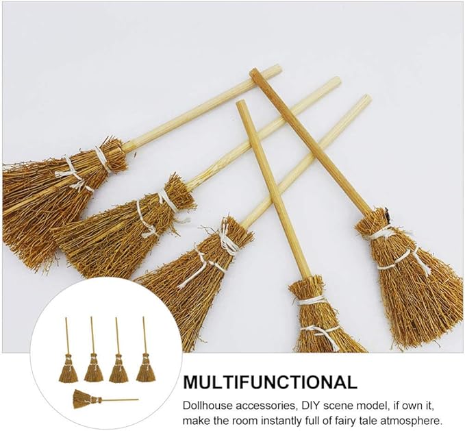 Toyvian Witch Broom Witch Broom 5Pcs Artificial Mini Miniature Props Mini Straw Fairy Hopuse Micro Landscape Decoration Stick Kids Cinnamon