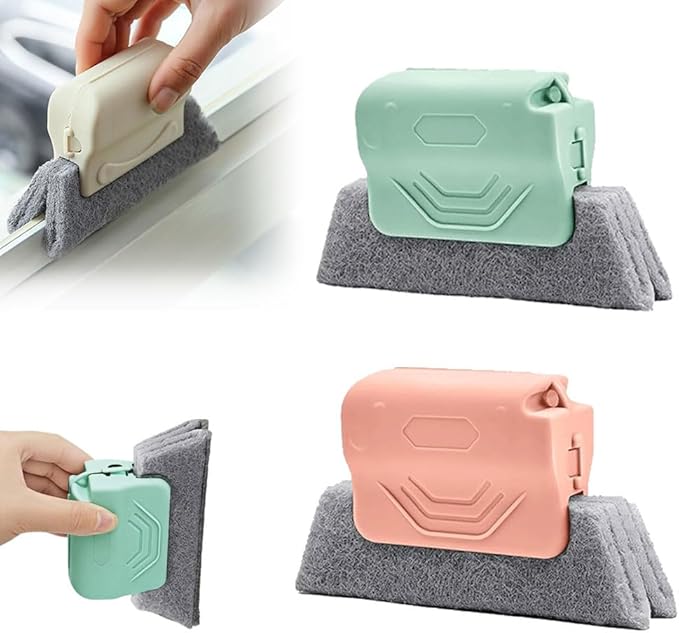 Magic Window Track Cleaner, 2026 New Window Groove Cleaning Brush Tools Set, Hand-held Window Track Cleaner Brushes Tools Set for Window lides Gaps Tile Lines Shutter Car Vents (Pink+Green)