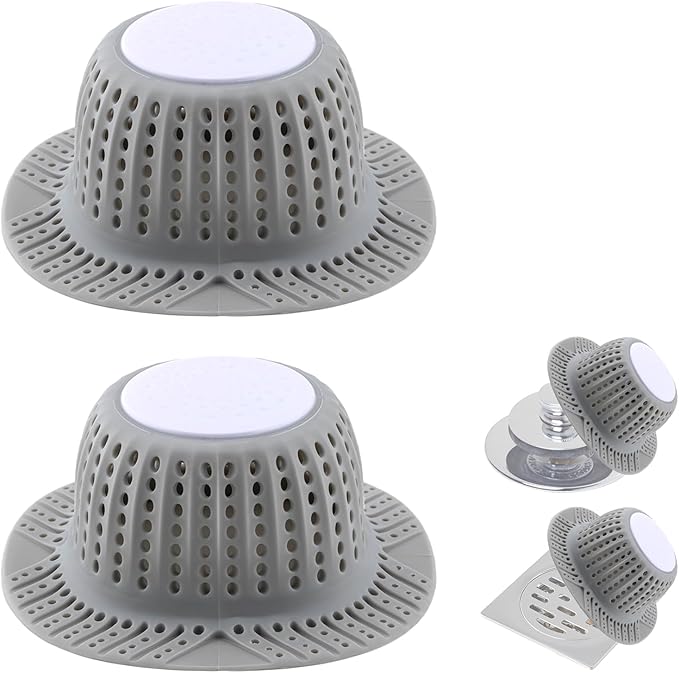 2 Pack Bathtub Drain Hair Catcher for Dog Hairs, Silicone Shower Hair Catcher, Dog Hairs Drain Protector for Pop-Up and Regular Drains of Shower, Tub, Bathroom and Sink, Grey