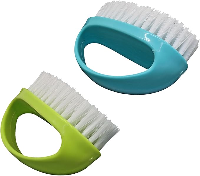 Hordion 2 Pack Hand Nail Brush, Heavy Duty Scrub Brush Nylon Stiff Bristles Small Cleaning Brush with Handle for Bathroom Showe Sink Kitchen Bathtub Floor(Green, Blue)