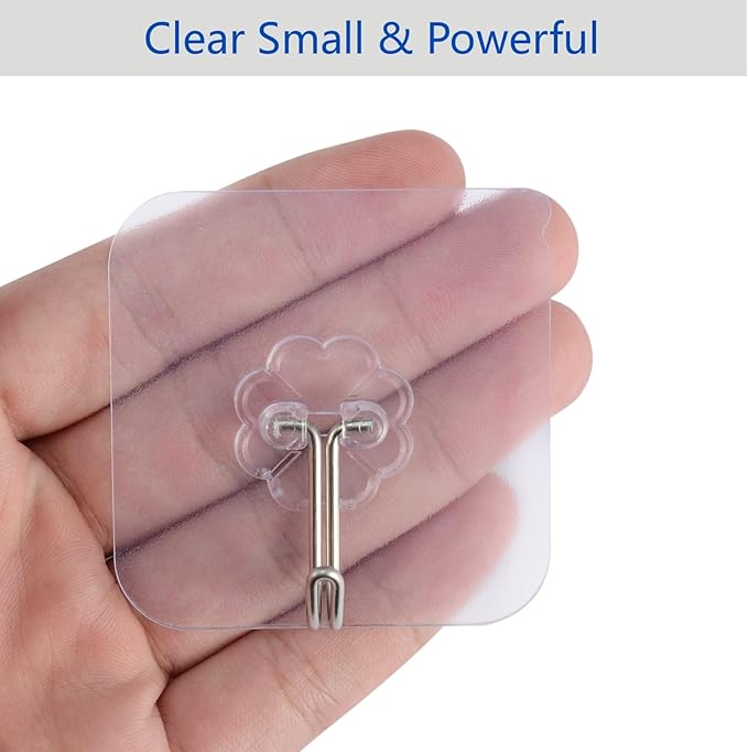 Adhesive Hooks, 12 Pack Heavy Duty Sticky Hooks, Transparent Removable Adhesive Hooks for Hanging, Wall Hooks Can be Used for Kitchen Bathroom Shower Outdoor Home Improvement, Waterproof and Rustproof