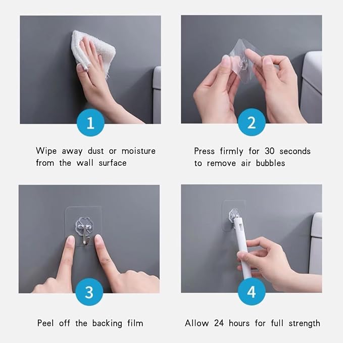 Adhesive Wall Hook, Set Heavy-Duty Thickened self-Adhesive Hook，16Pcs，44lb max Loading，Transparent, Waterproof, Bathroom, Outdoor, Kitchen, Doors, Practical Tools.