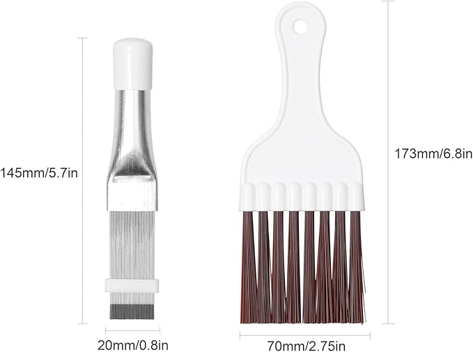 Air Conditioner Condenser Fin Comb and Cleaning Brush Set, Stainless Steel Fin Repair Tool for Evaporator Coils, Radiators, Computer Heatsinks (Fin Comb and Brush)
