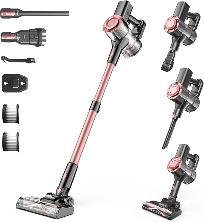 Cordless Vacuum Cleaner, Powerful Lightweight Stick Vacuum with Self-Standing, Anti-Tangle, 8-in-1 Rechargeable Vacuum Cleaners for Home, Hardwood Floors, Carpet, Pet Hair