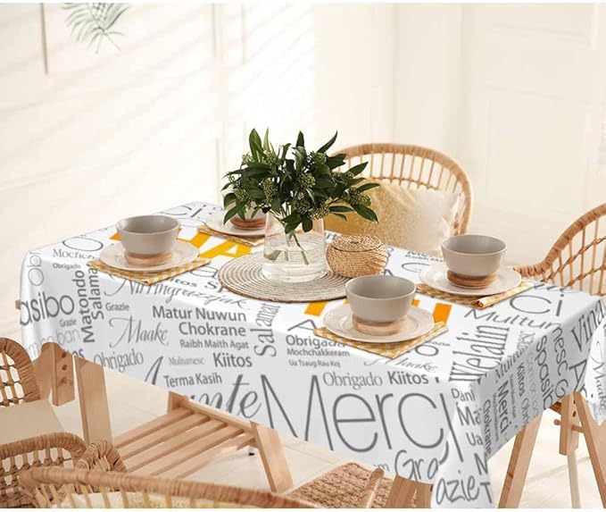 Thank You Tablecloths for Rectangle Tables Thank You Word Cloud in Different Languages 52x70 Table Cloth for Wedding Party Banquet,Dining Kitchen Table Cover