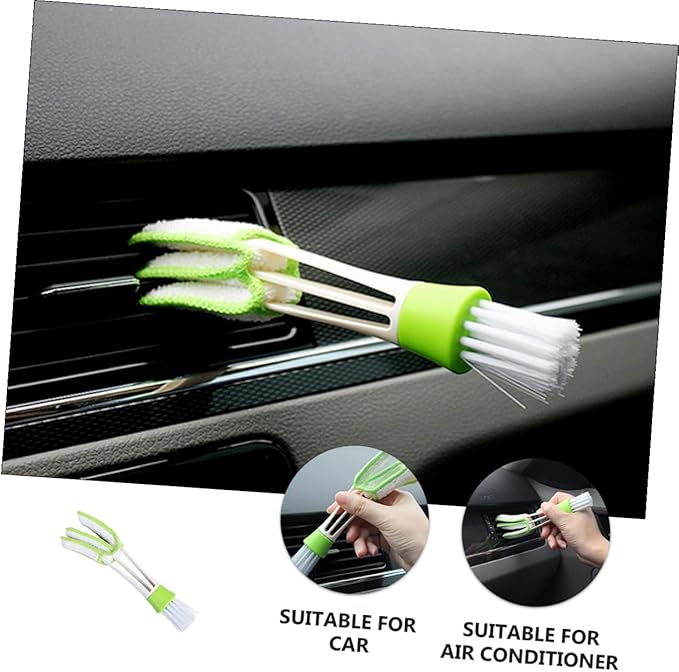 GLEAVI 3pcs Double-Ended Car Air Vent Cleaning Brush Set Green, Air Conditioner Duster for Interior Vents and Dashboard Detailing Tools