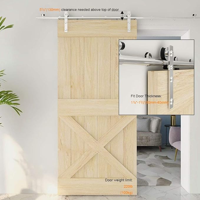 TSMST 5.5FT Sliding Barn Door Hardware Kit, Stainless Steel Heavy Duty Sturdy Barn Door Track for Single Wood Door, Slide Smoothly Quietly (L Style)