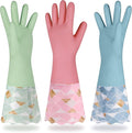 Yiomxhi Household Cleaning Gloves 3 Pairs Reusable Dishwashing Gloves Latex Free, Non-Slip Kitchen Glove with Cotton Lined, Waterproof Dish Washing Gloves