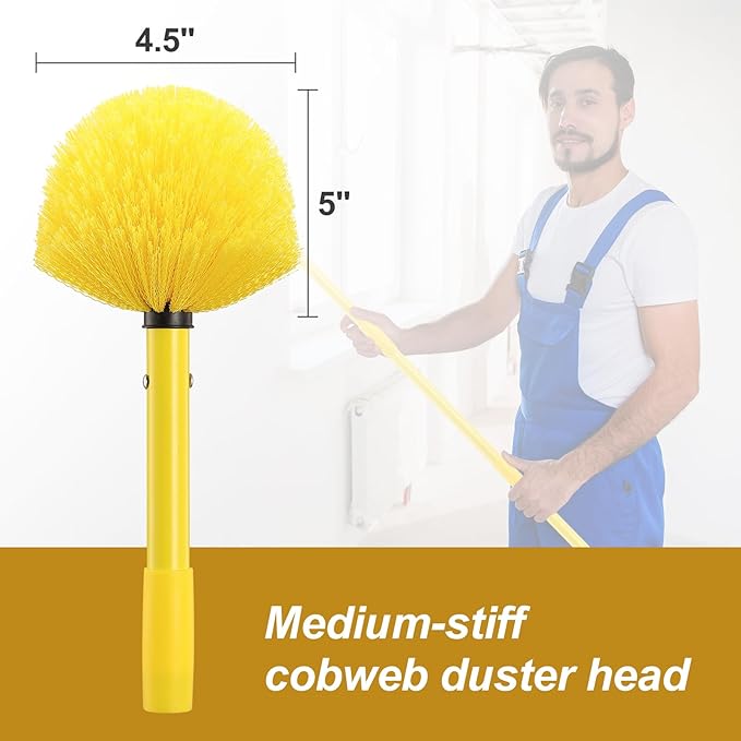 Dusters for Cleaning,Duster, Cobweb Duster with Extension Pole, Medium Stiff Bristles Cobweb Duster Head Ceiling Fan Duster Webster Cobweb Duster for Outdoor Indoor Cleaning (Yellow, 10 FT)