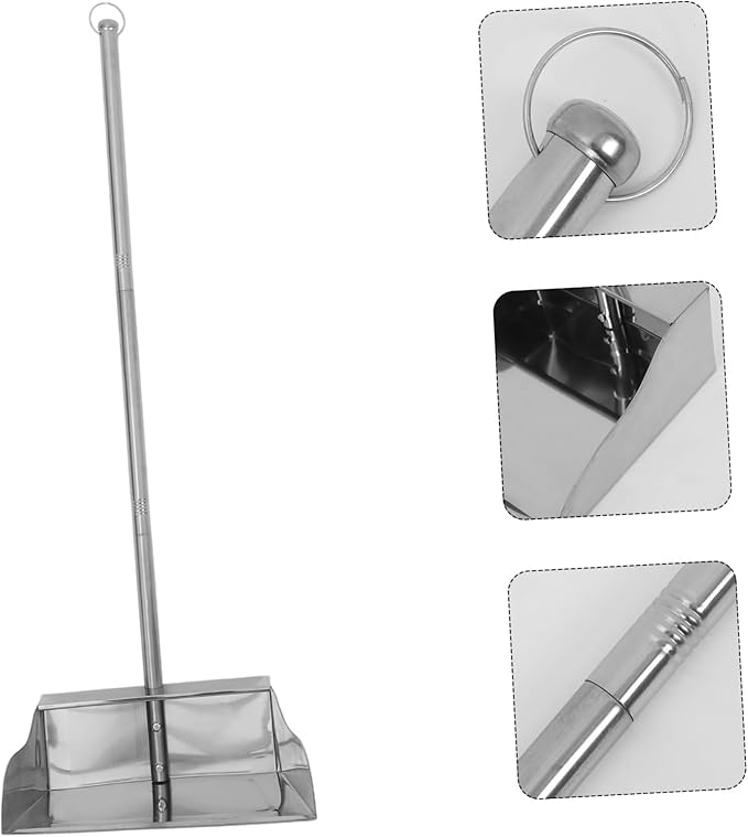 Heavy Duty Long Handled Dust Pan Ergonomic Stand Up Trash Dustpan for Home Garage and Lobby Extra Capacity Stainless Steel Construction No Bending Required