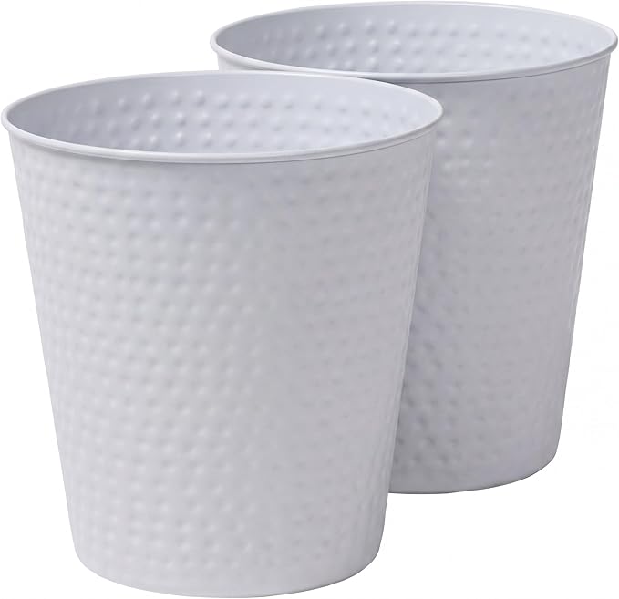 happimess HPM1110D-SET2 Axel Modern Minimalist Hammered Steel 2 Gal Waste Bin for Kitchen, Office, Bathroom, Bedroom, Dorm, Matte White (Set of 2)