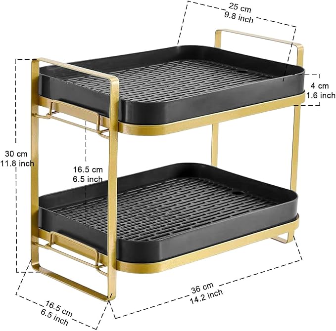 Cup Drying Rack Stand 2 Tier Organizer Countertop Station Shelf Strong Carbon Steel Multi-Functional Storage Organizer for Home Office Kitchen Coffee Cups, Mugs, Glass cups Etc Black